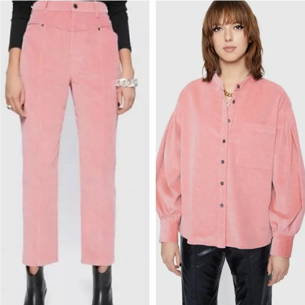 Rebecca Minkoff Nellie Shirt & Sandra Crop Pant Stretchy Corduroy Pink Set